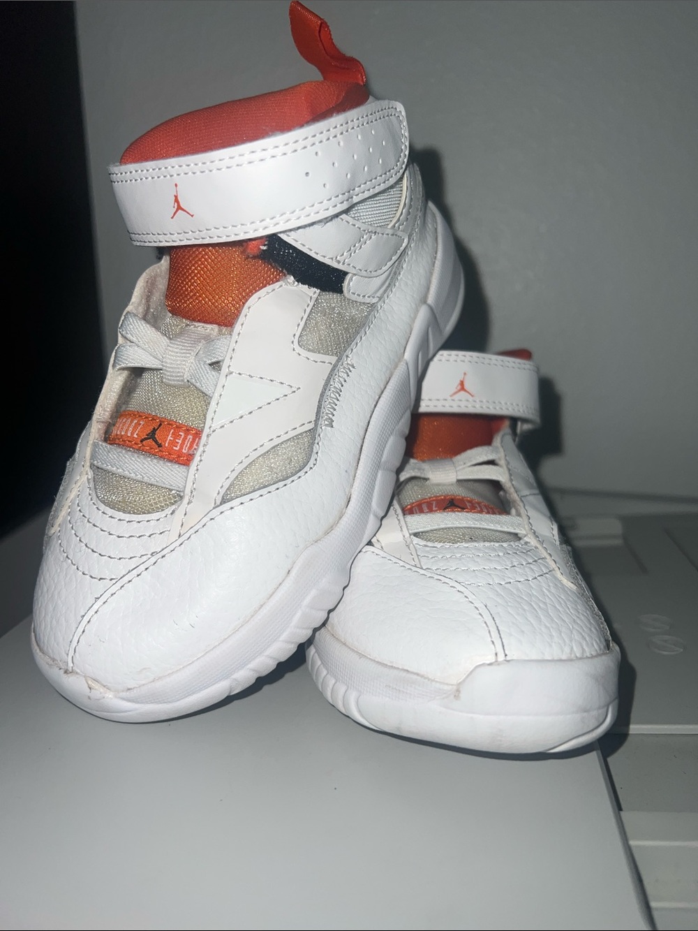 Jordan Kids White and Orange High-Top Sneakers